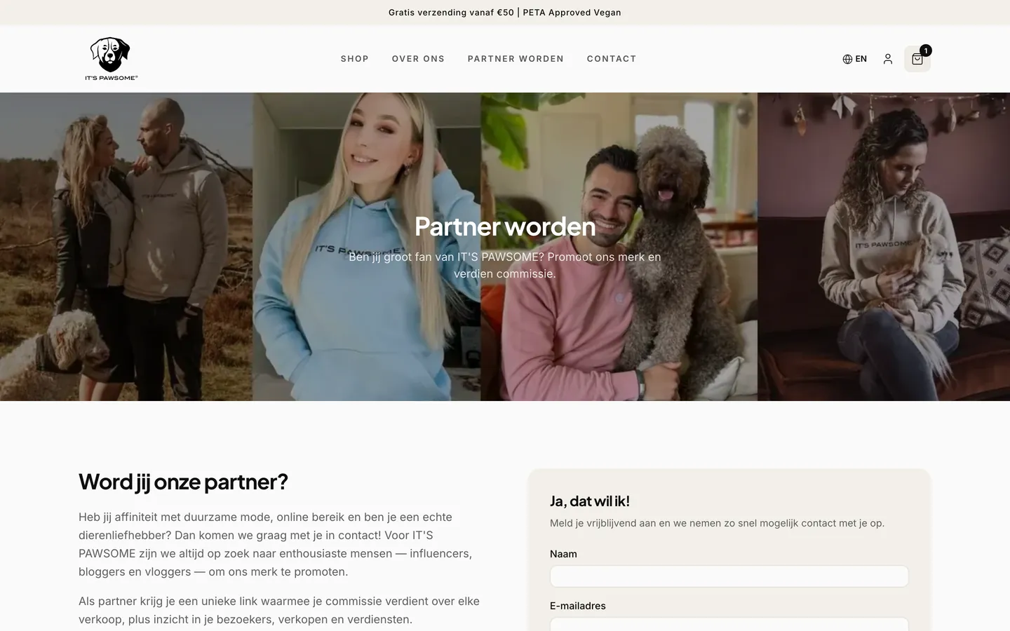 Pagina waar je partner wordt van IT'S PAWSOME