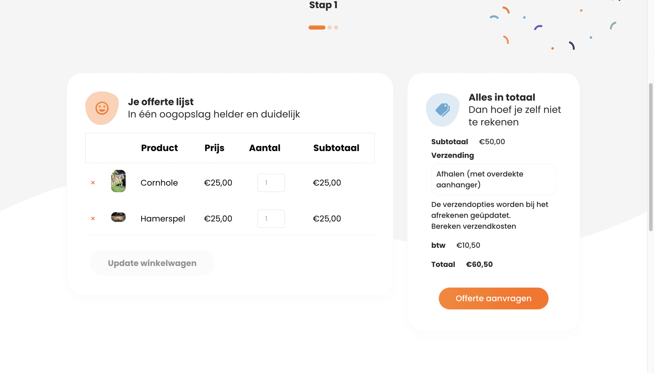 Afrekenpagina met betaalopties en besteloverzicht