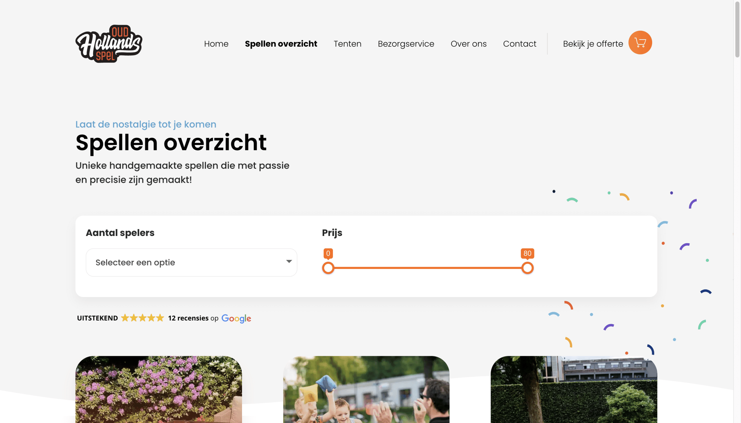 Overzicht van beschikbare spellen met filters en categorieen