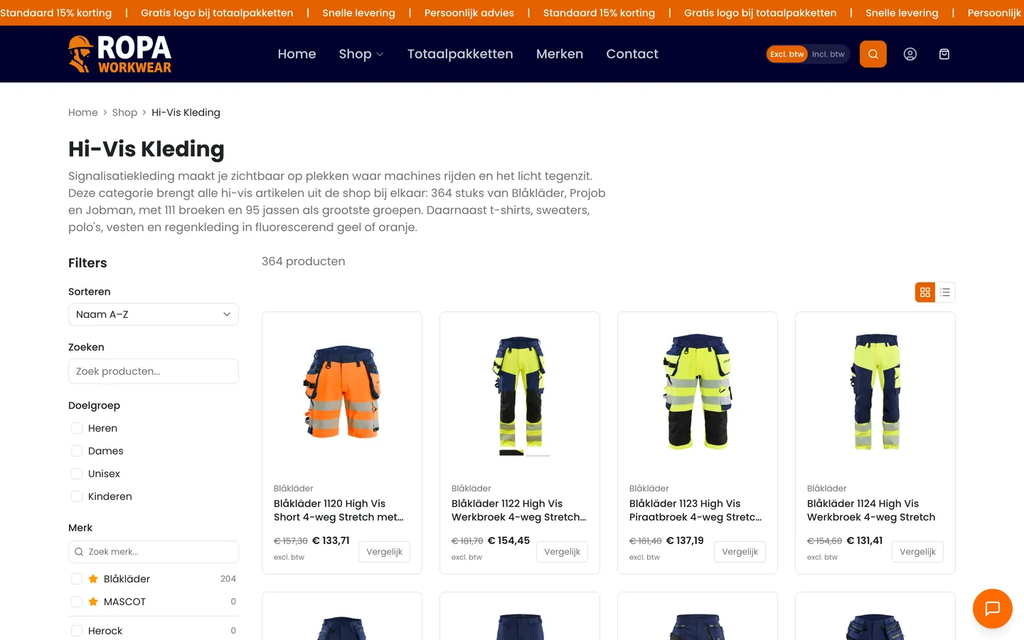 Categoriepagina Hi-Vis met signalisatiekleding