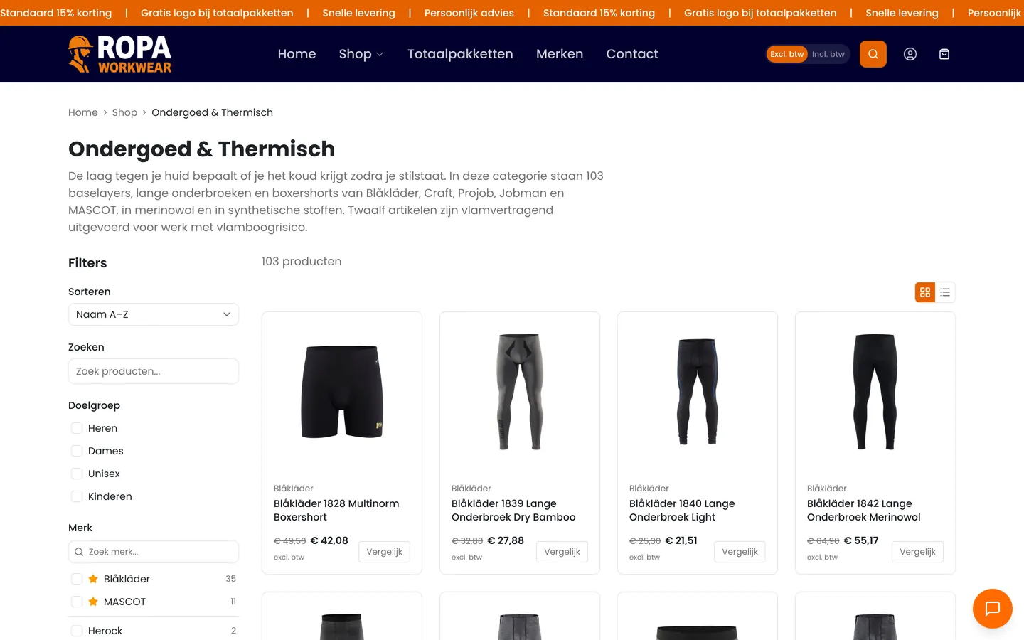Categoriepagina ondergoed met werkondergoed