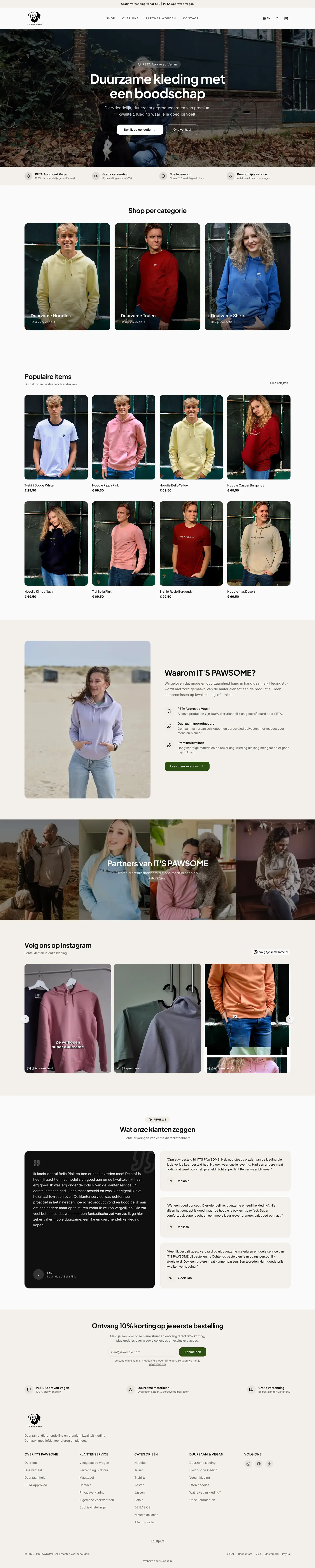 Homepage van IT'S PAWSOME met PETA Approved vegan kleding
