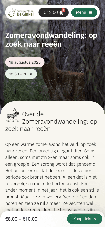 Mobiele weergave Natuurcentrum de Ginkel homepage