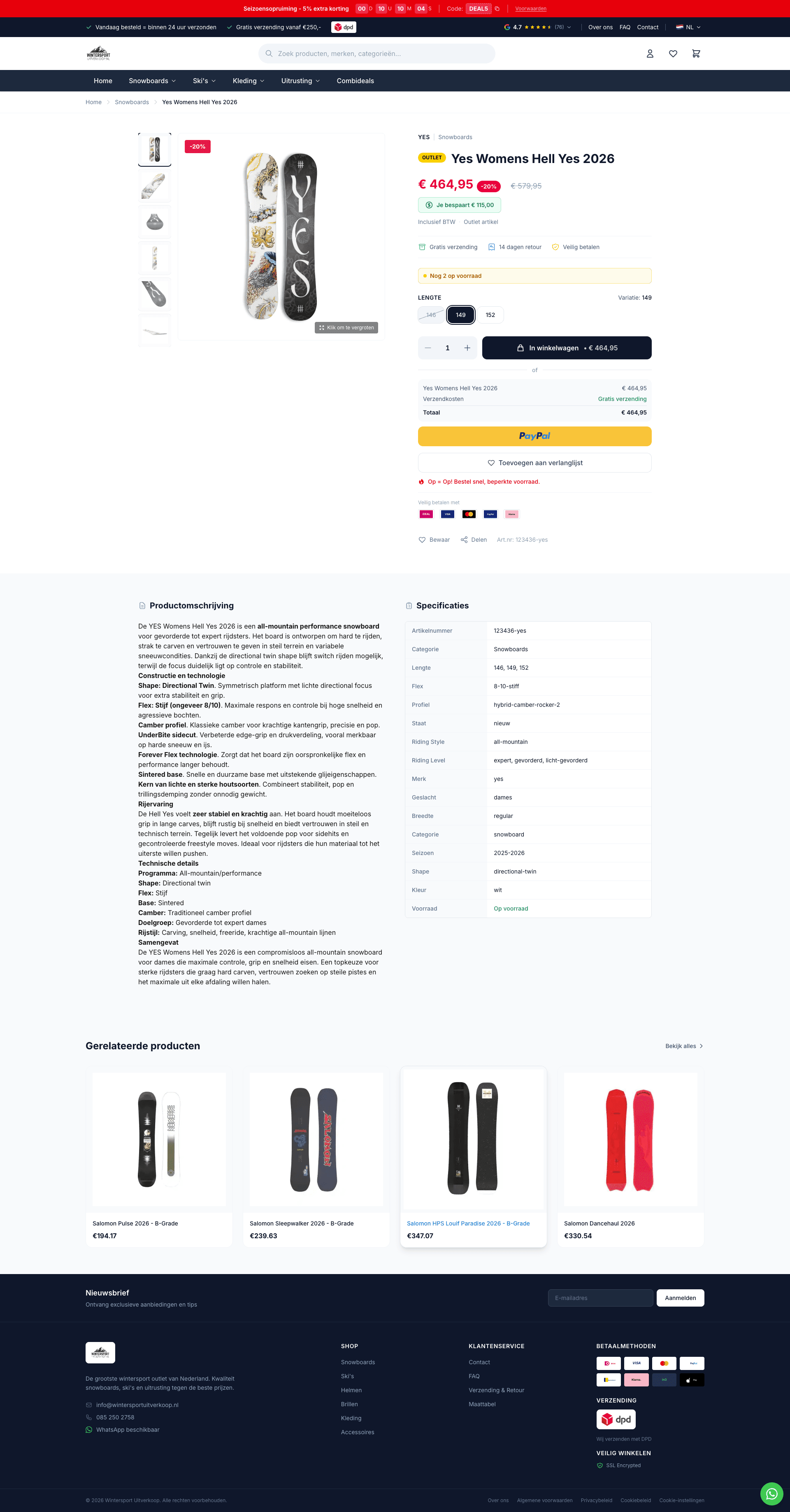 Productpagina Yes Womens Hell Yes 2026 met prijs, maatkeuze en specs