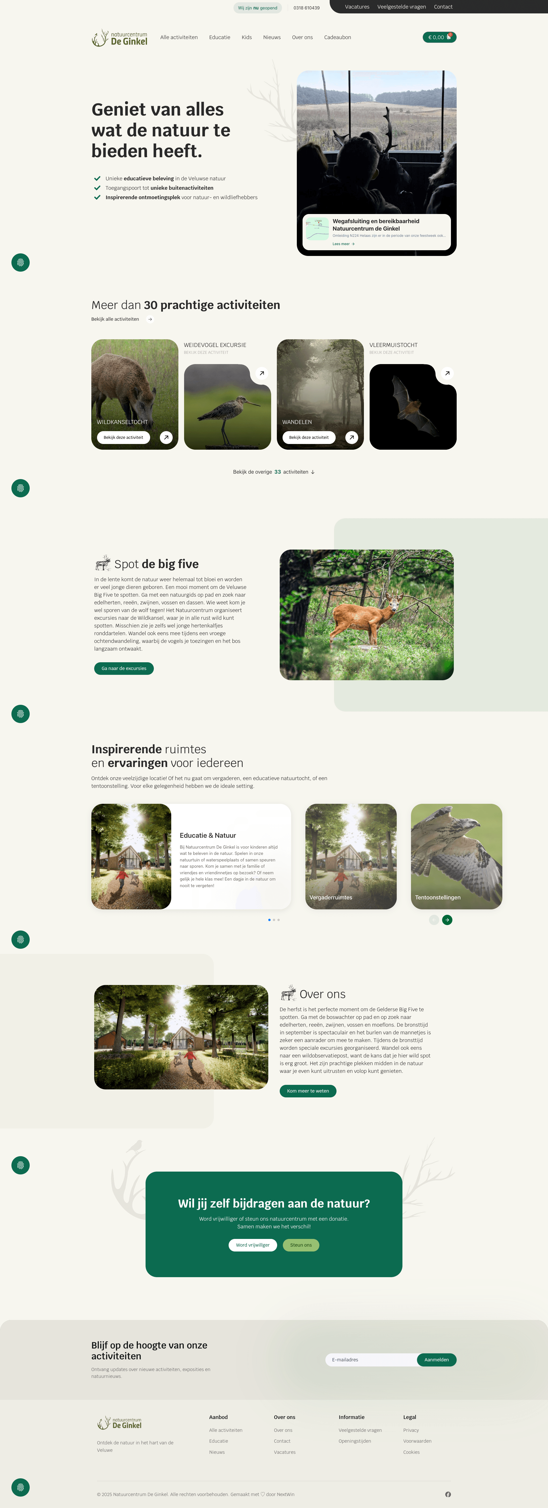 Website van Natuurcentrum de Ginkel, gebouwd door Next Win