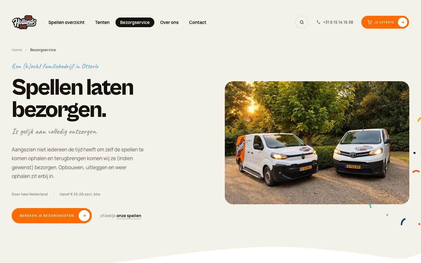 Pagina Spellen laten bezorgen met de twee bezorgbusjes