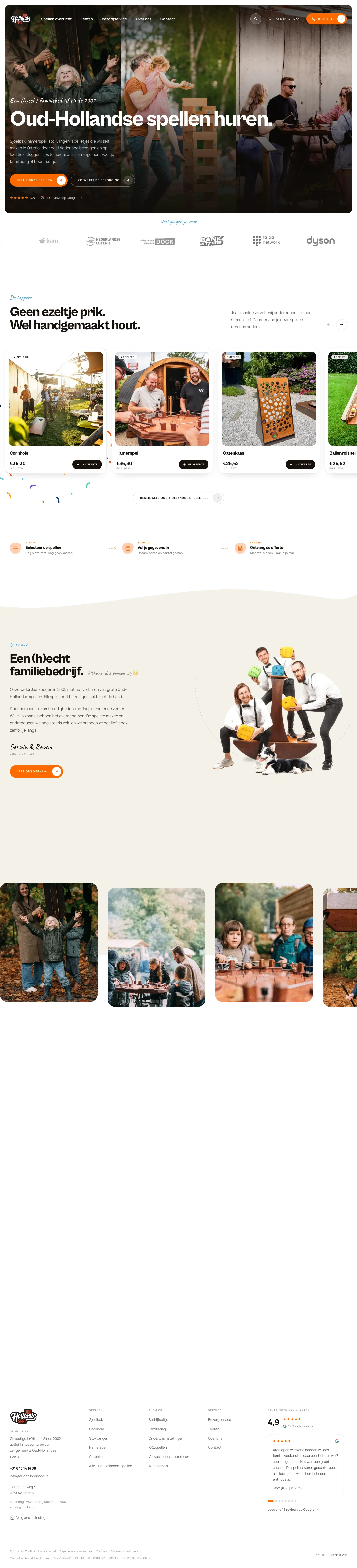 Volledige homepage van Oudhollandsspel, Oud-Hollandse spellen huren