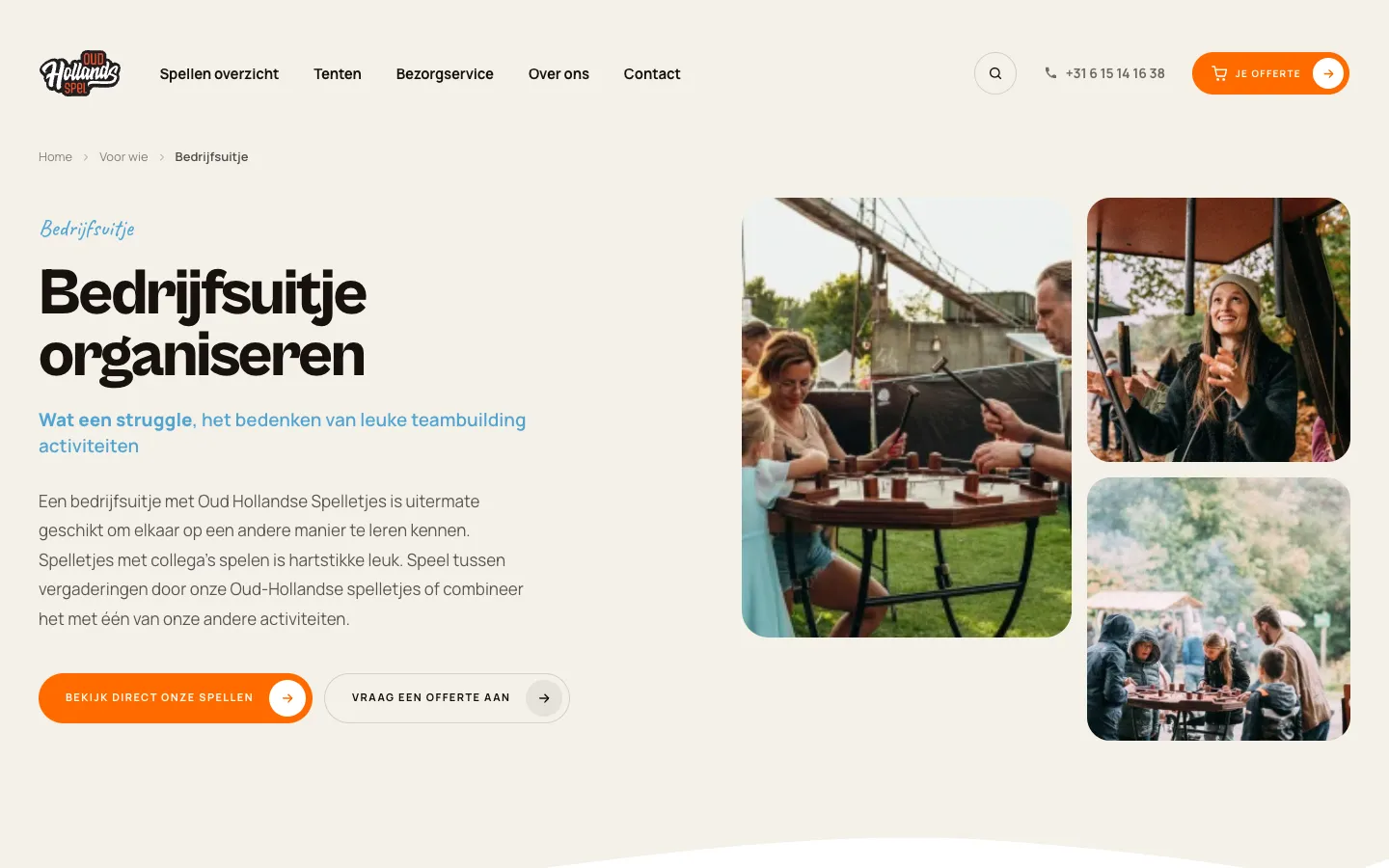Themapagina Bedrijfsuitje organiseren met foto’s van spelende collega’s