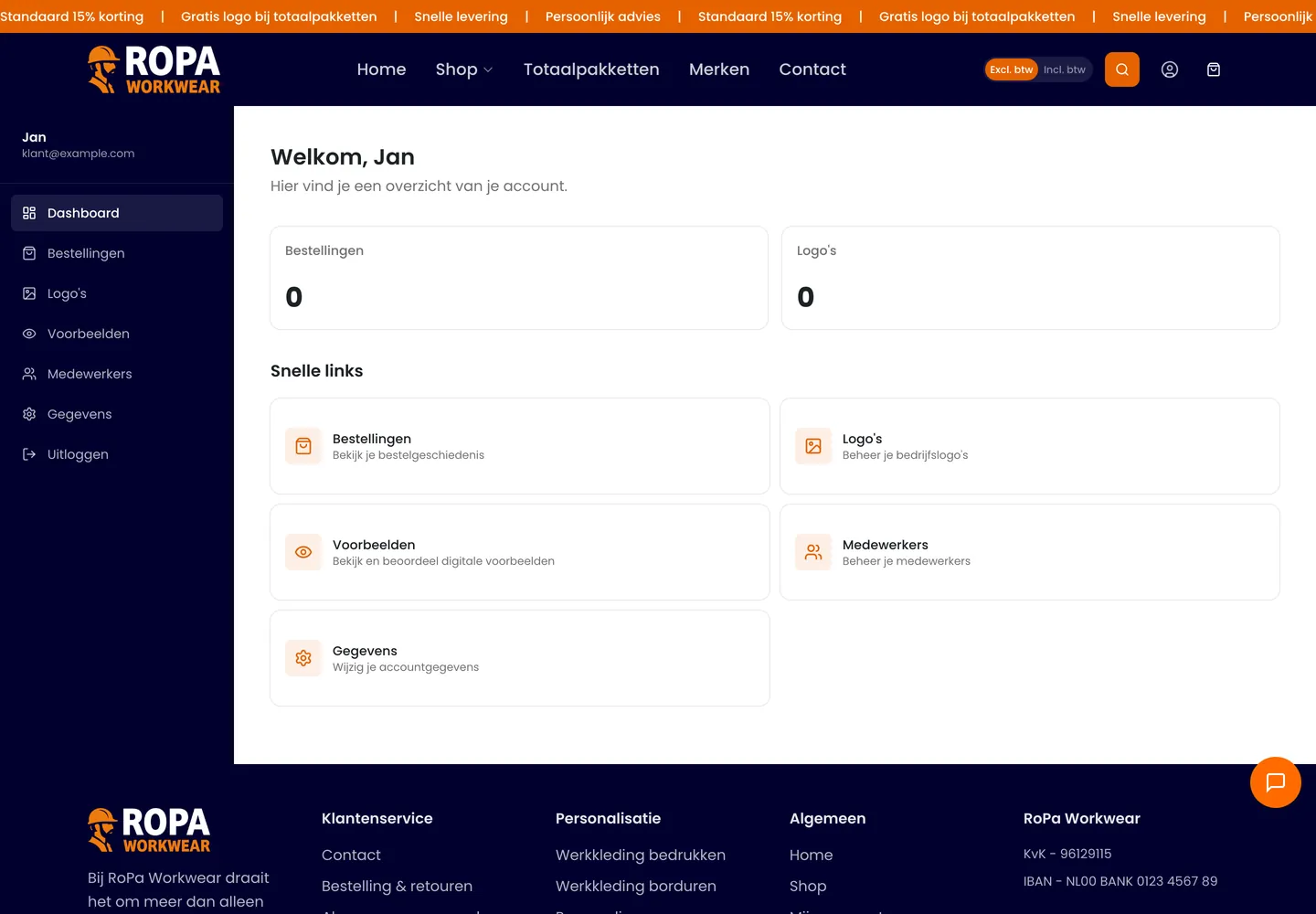 Medewerkersportaal waar binnen het eigen kledingbudget besteld wordt