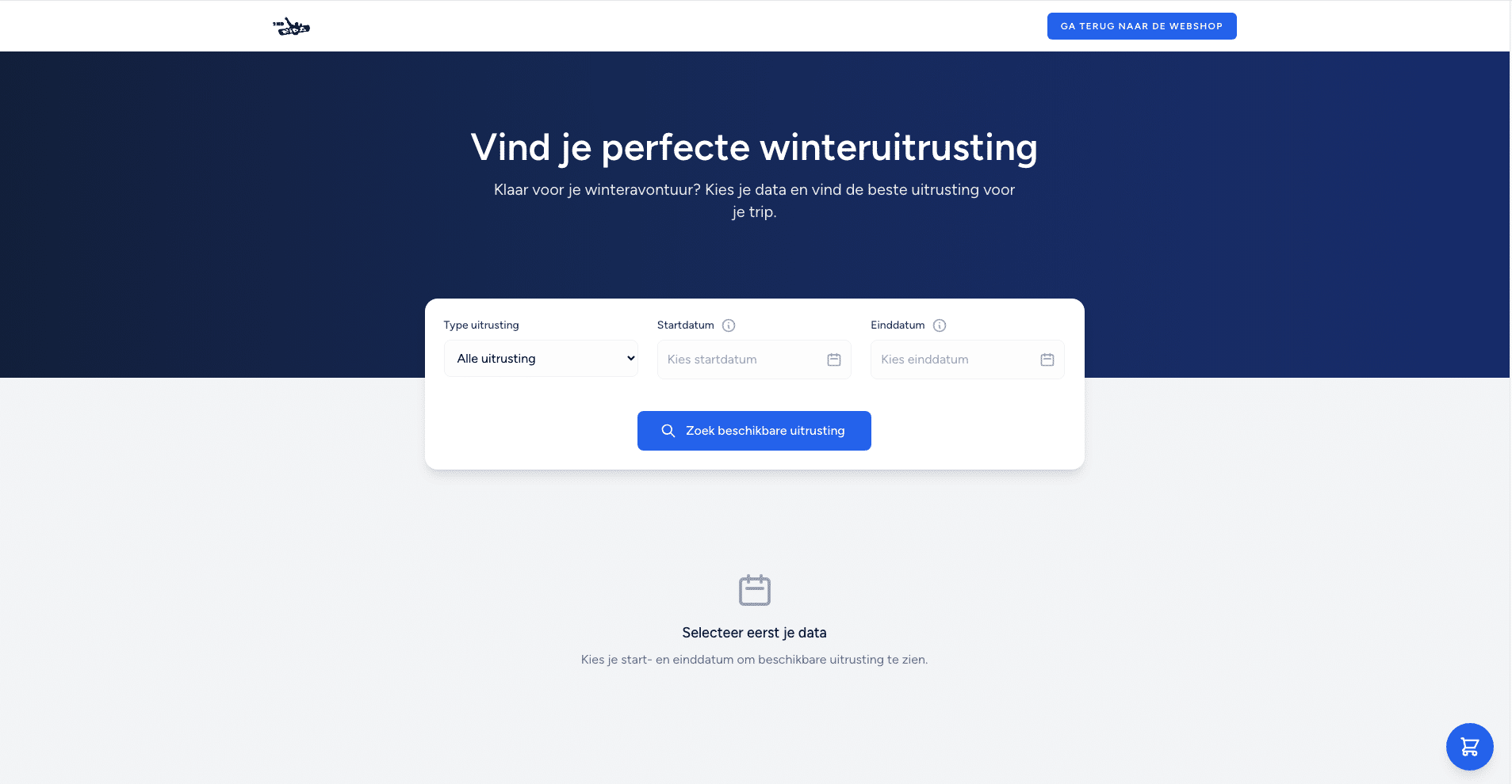 Startscherm van het verhuursysteem van 2nd Ride