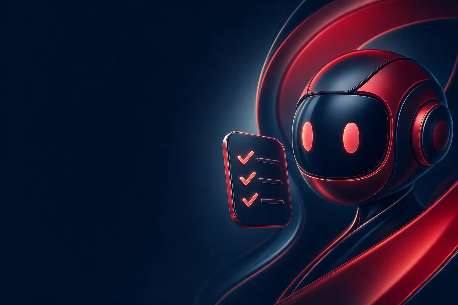 Een abstract robothoofd met een zwevende checklist ernaast, als beeld voor een AI-agent